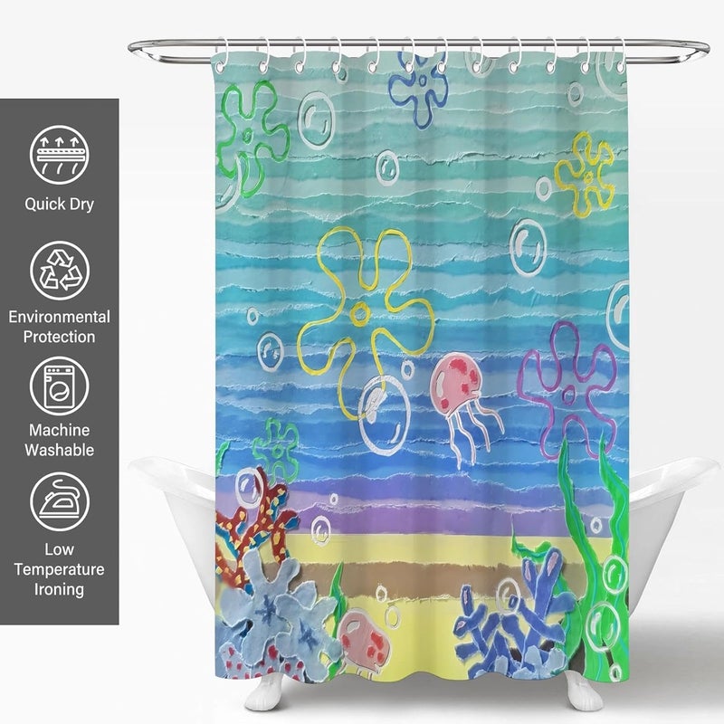 TSLOVER Cute Beach Ocean Shower Curtain,Sea Ocean Anime Bathroom Curtain,Funny Cute Waterproof Fabric Shower Curtains for Bathroom,72x72 Inches - Image 4